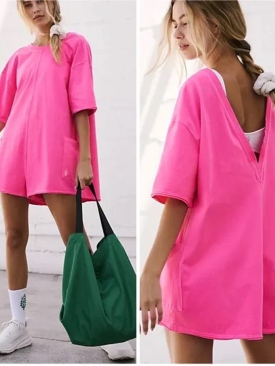 FP Movement by Free People Tops - Hot Pink Free People Hot Shot Tee Romper: Large.  Out of stock color